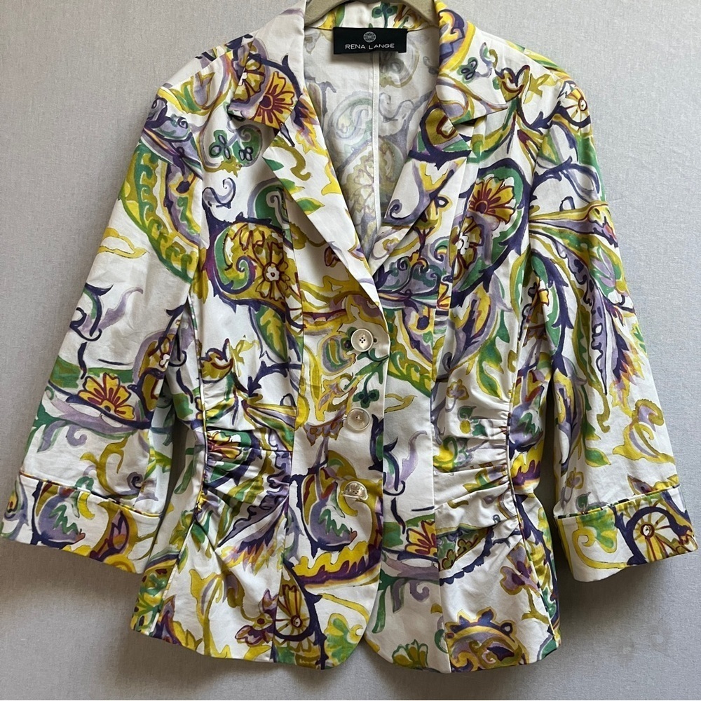 Rena Lange Floral Womens 100% Cotton Jacket Sz 10
